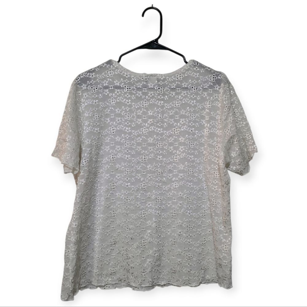 Orange U.S.A. White Vintage Eyelet Lace Semi-sheer Blouse Short Sleeve Size 2XL - Picture 5 of 5